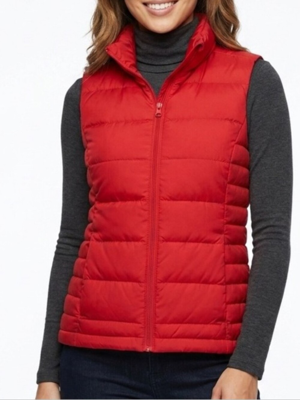 Lands' End Bright Red Quilted Fown Puffer Vest Sz. 1X 16W 18W
